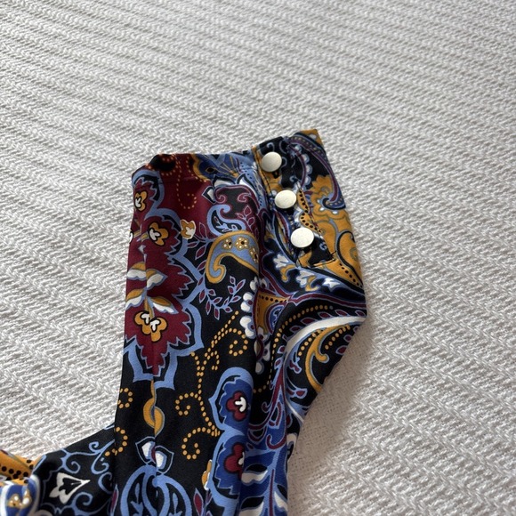 Talbots Jersey Paisley Blue Mustard Floral Shift Dress Stretch Elegant Career XL - Picture 7 of 7